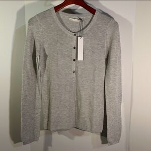 One Grey Day Sterling Henley Ribbed Knit Top/Tee Heather Grey Size M - NWT
